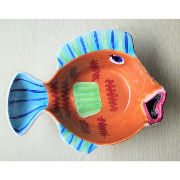 CONDIMENT BOWL-HAUSENWARE-By Sally Noll-Colorful Fish-Ceramic - Picture 1 of 9